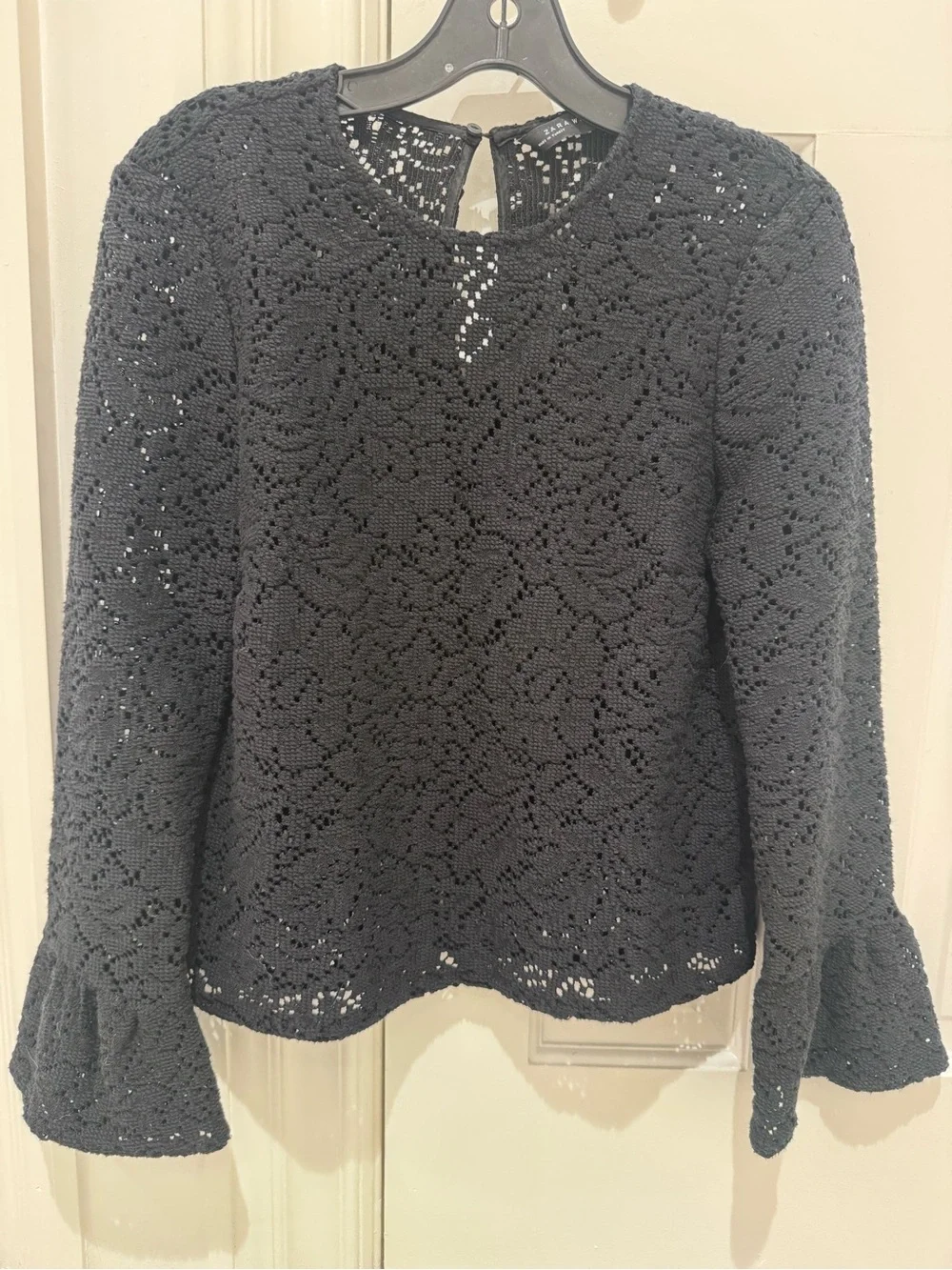 Zara Women’s Black Crochet Long-Sleeve Top